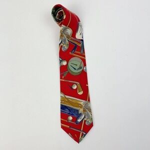 Vintage GJ Cahn Golf Golfer Silk Red Blue Tie 57 x 4"